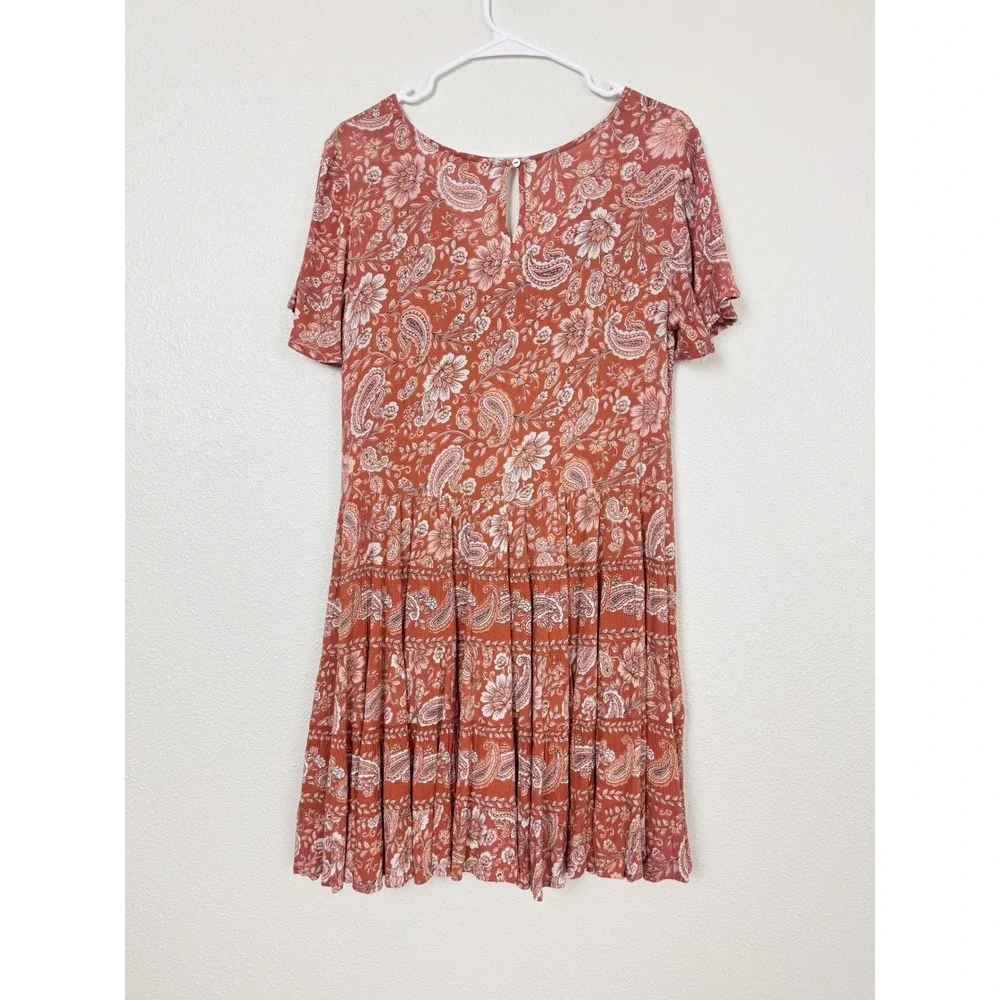 Bila 77 Terracotta Paisley Floral Tiered Boho Mini Dress Small - Picture 2 of 9